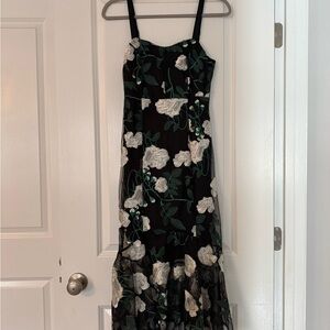 Sam Edelman Black Maxi Dress with Cream Floral Embroidery